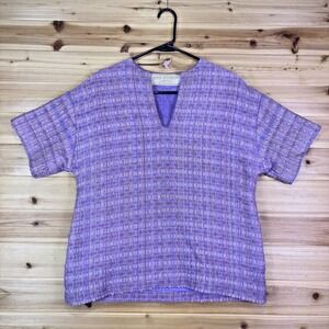 Vintage Ann Byron Blouse Womens Medium Purple Hand Loomed Short Sleeve Shirt
